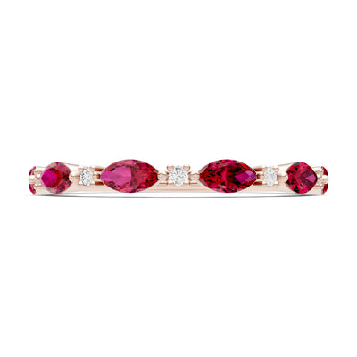 Marquise & Round Gemstone Dainty Alternating Prong Station Half Band