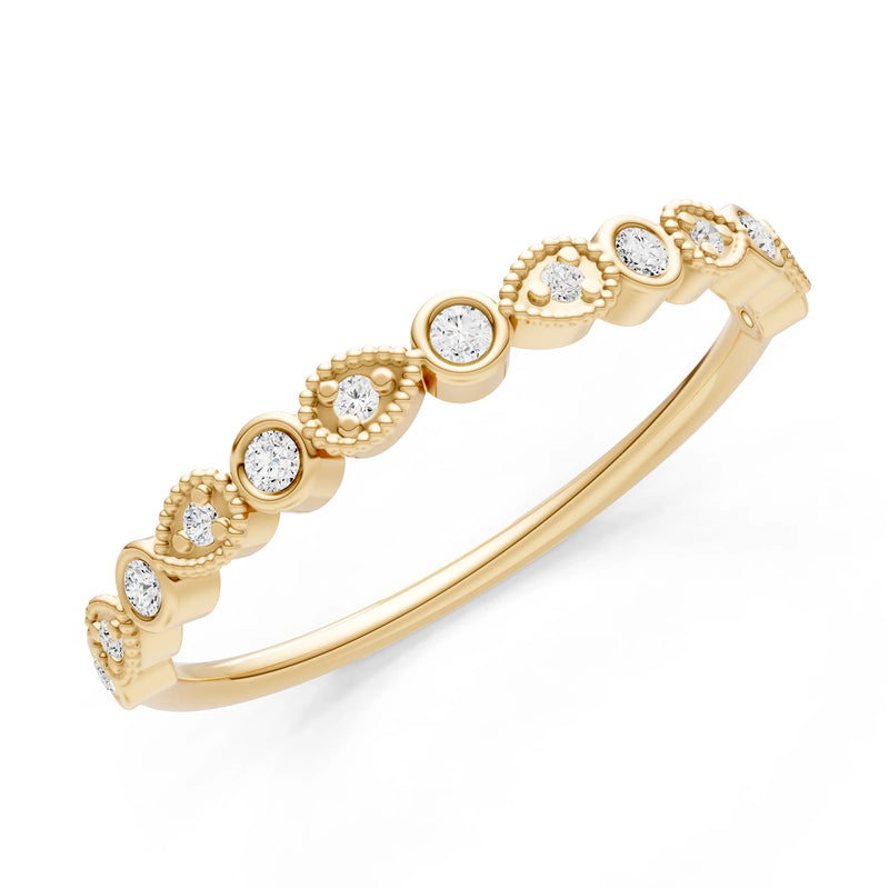 Round Gemstone Dainty Milgrain Stacking Ring