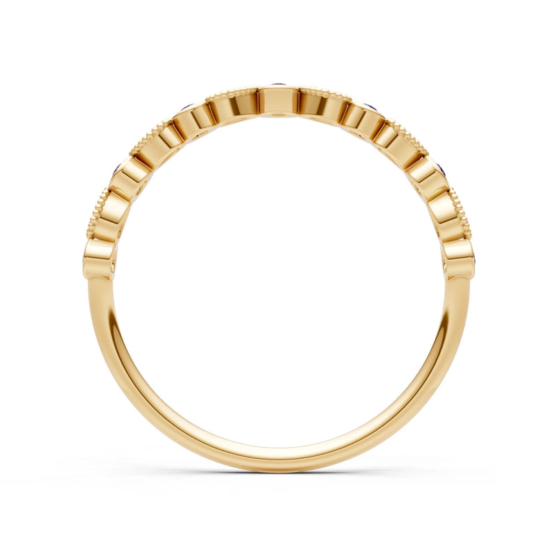 Amethyst Dainty Milgrain Stacking Round Cut Ring