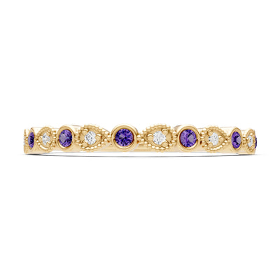 Round Gemstone Dainty Milgrain Stacking Ring