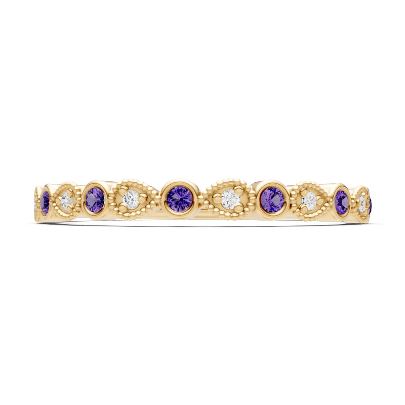 Amethyst Dainty Milgrain Stacking Round Cut Ring