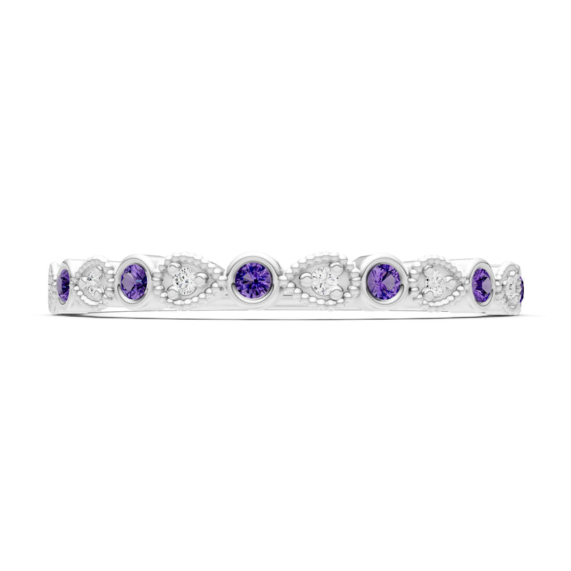 Round Gemstone Dainty Milgrain Stacking Ring