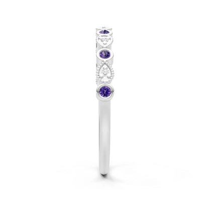Round Gemstone Dainty Milgrain Stacking Ring