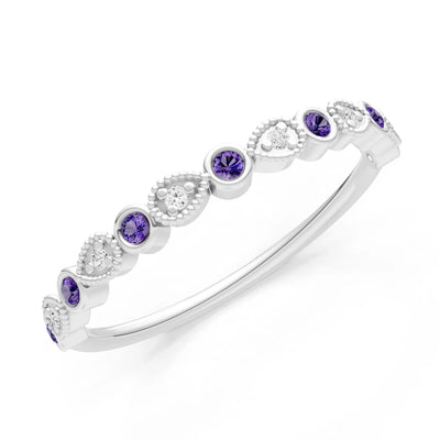 Round Gemstone Dainty Milgrain Stacking Ring