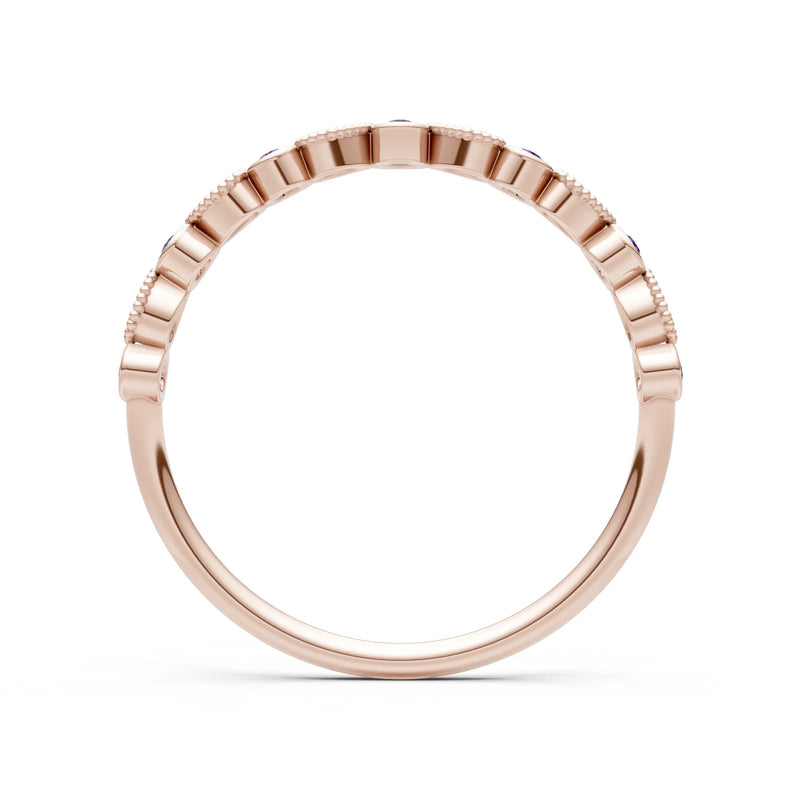 Amethyst Dainty Milgrain Stacking Round Cut Ring