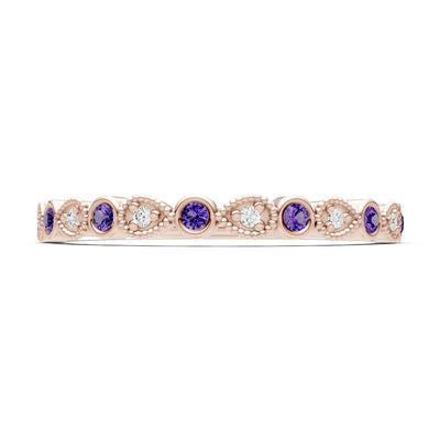 Round Gemstone Dainty Milgrain Stacking Ring