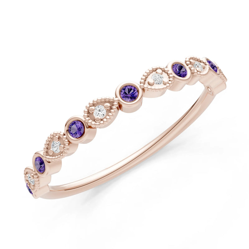 Round Gemstone Dainty Milgrain Stacking Ring