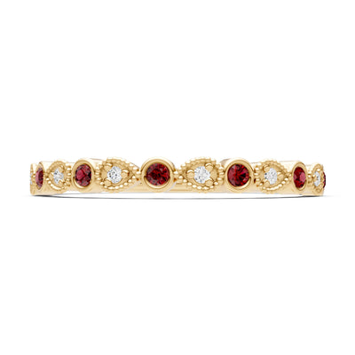 Round Gemstone Dainty Milgrain Stacking Ring