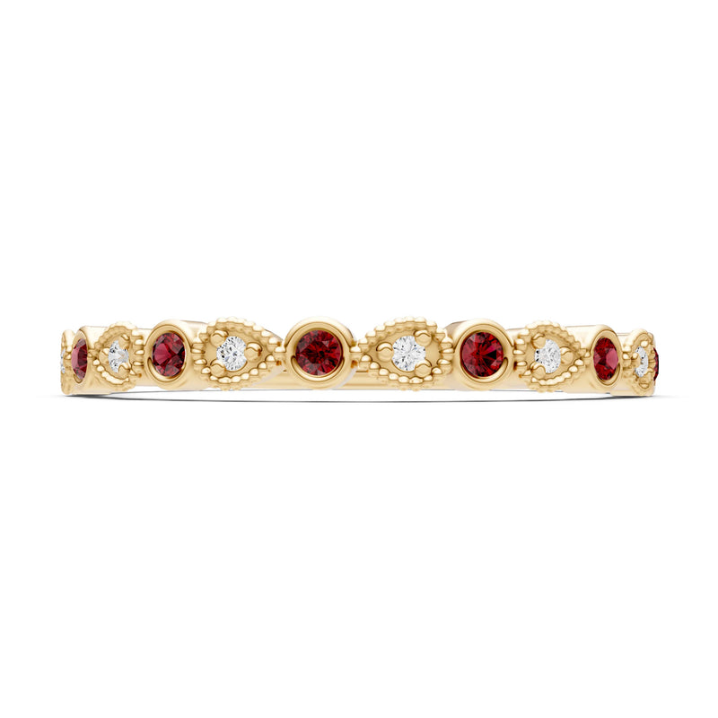 Round Gemstone Dainty Milgrain Stacking Ring