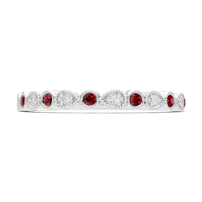 Garnet Dainty Milgrain Stacking Round Cut Ring