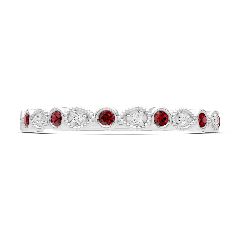 Garnet Dainty Milgrain Stacking Round Cut Ring