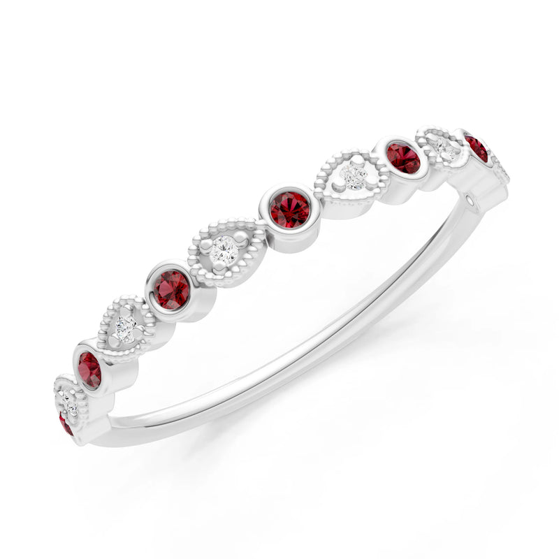 Garnet Dainty Milgrain Stacking Round Cut Ring