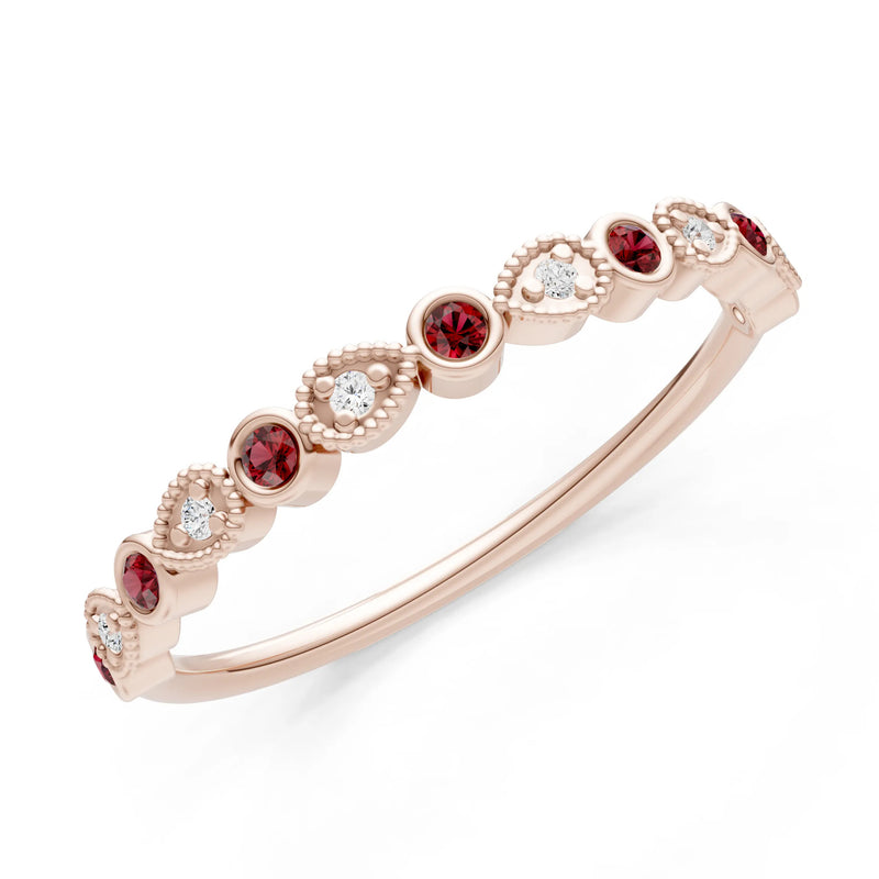 Garnet Dainty Milgrain Stacking Round Cut Ring