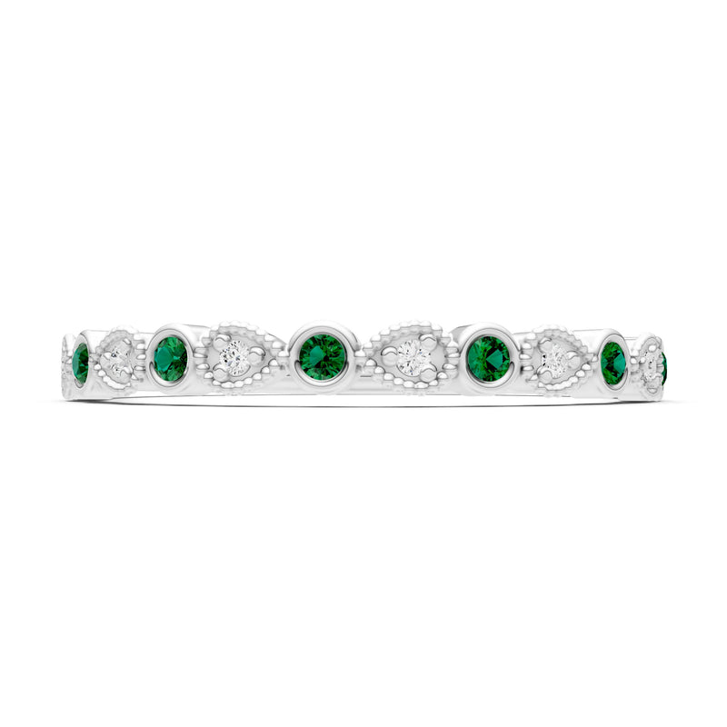 Round Gemstone Dainty Milgrain Stacking Ring
