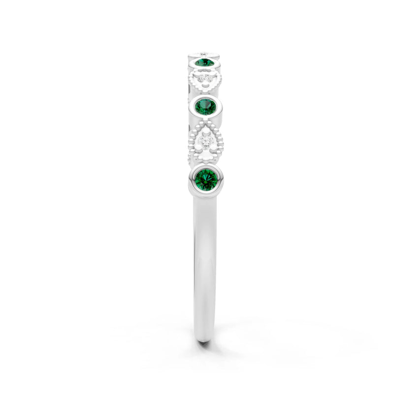Round Gemstone Dainty Milgrain Stacking Ring