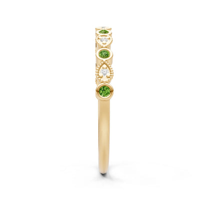 Round Gemstone Dainty Milgrain Stacking Ring