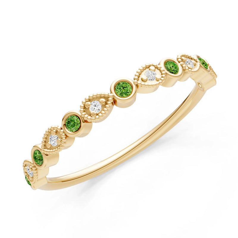 Round Gemstone Dainty Milgrain Stacking Ring