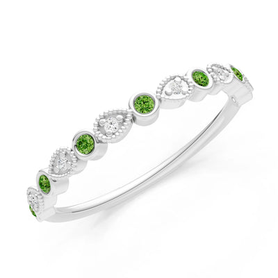 Round Gemstone Dainty Milgrain Stacking Ring