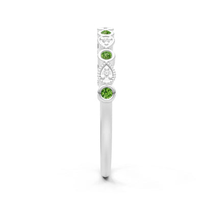 Peridot Dainty Milgrain Stacking Round Cut Ring