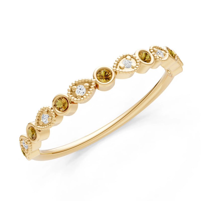 Citrine Dainty Milgrain Stacking Round Cut Ring