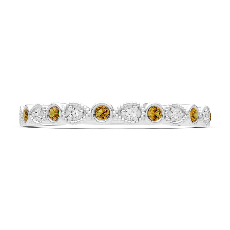 Round Gemstone Dainty Milgrain Stacking Ring