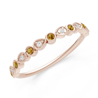 Round Gemstone Dainty Milgrain Stacking Ring