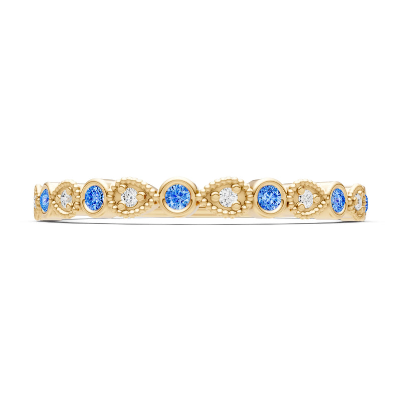 Swiss Blue Topaz Dainty Milgrain Stacking Round Cut Ring