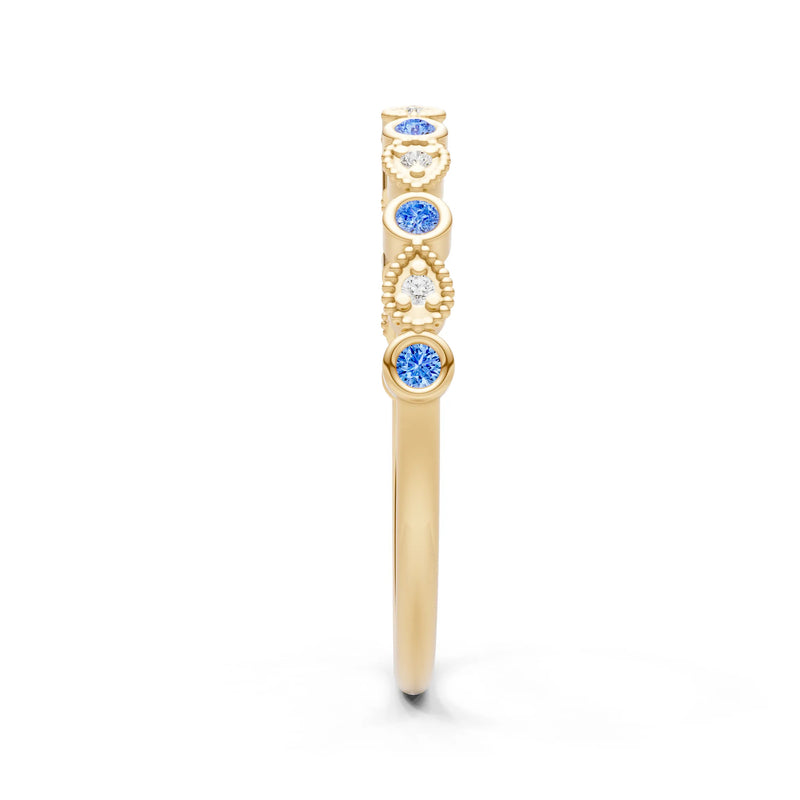 Swiss Blue Topaz Dainty Milgrain Stacking Round Cut Ring