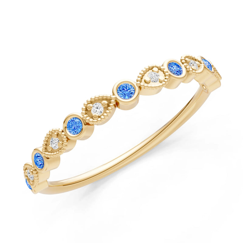 Swiss Blue Topaz Dainty Milgrain Stacking Round Cut Ring