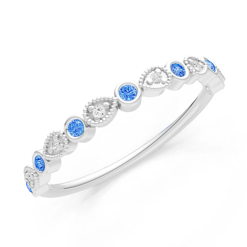 Swiss Blue Topaz Dainty Milgrain Stacking Round Cut Ring