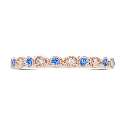 Swiss Blue Topaz Dainty Milgrain Stacking Round Cut Ring