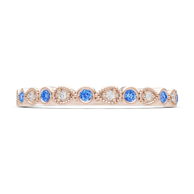 Swiss Blue Topaz Dainty Milgrain Stacking Round Cut Ring