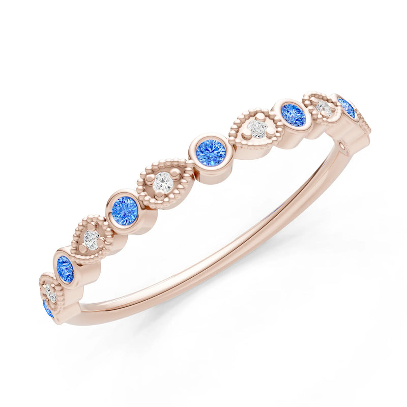 Swiss Blue Topaz Dainty Milgrain Stacking Round Cut Ring