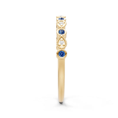 Round Gemstone Dainty Milgrain Stacking Ring