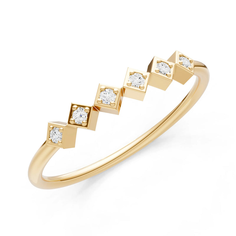 Round Gemstone Dainty Hex Station Band