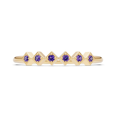 Round Gemstone Dainty Hex Station Band