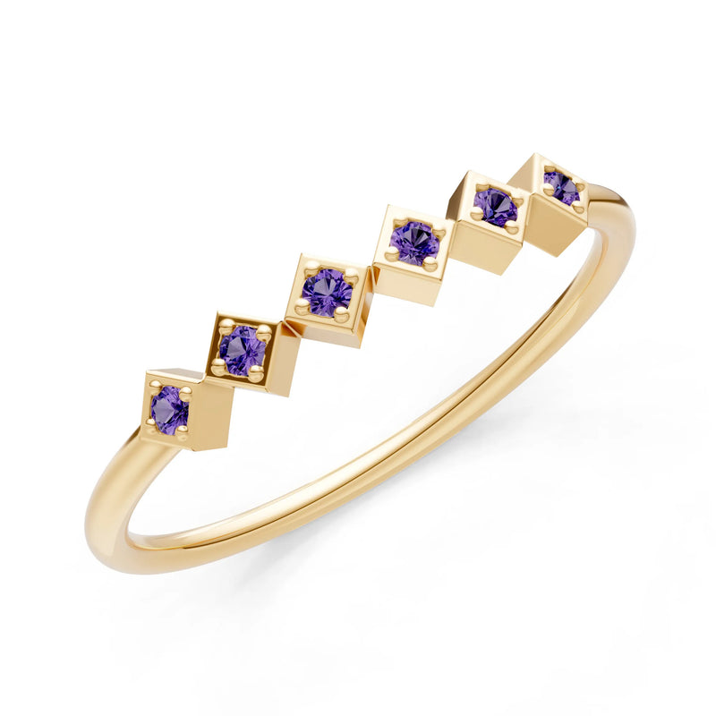 Round Gemstone Dainty Hex Station Band