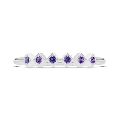Round Gemstone Dainty Hex Station Band