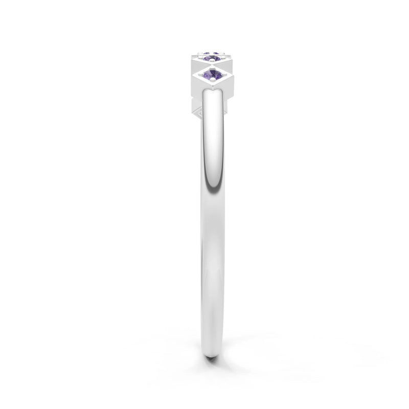 Round Gemstone Dainty Hex Station Band