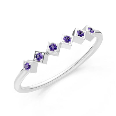 Round Gemstone Dainty Hex Station Band