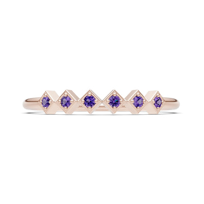 Round Gemstone Dainty Hex Station Band