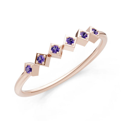 Round Gemstone Dainty Hex Station Band