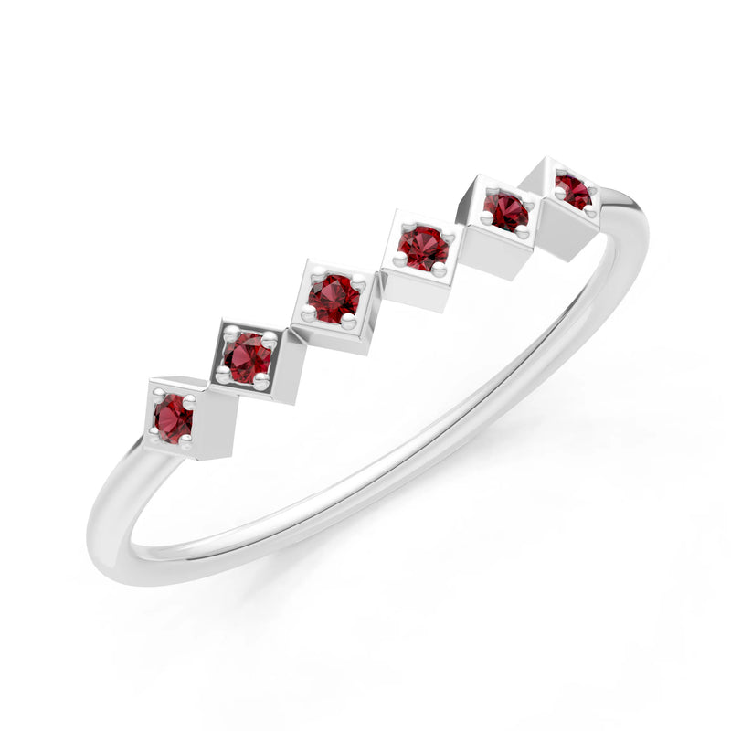 Round Gemstone Dainty Hex Station Band