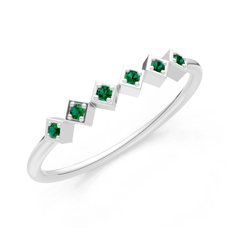 Round Gemstone Dainty Hex Station Band