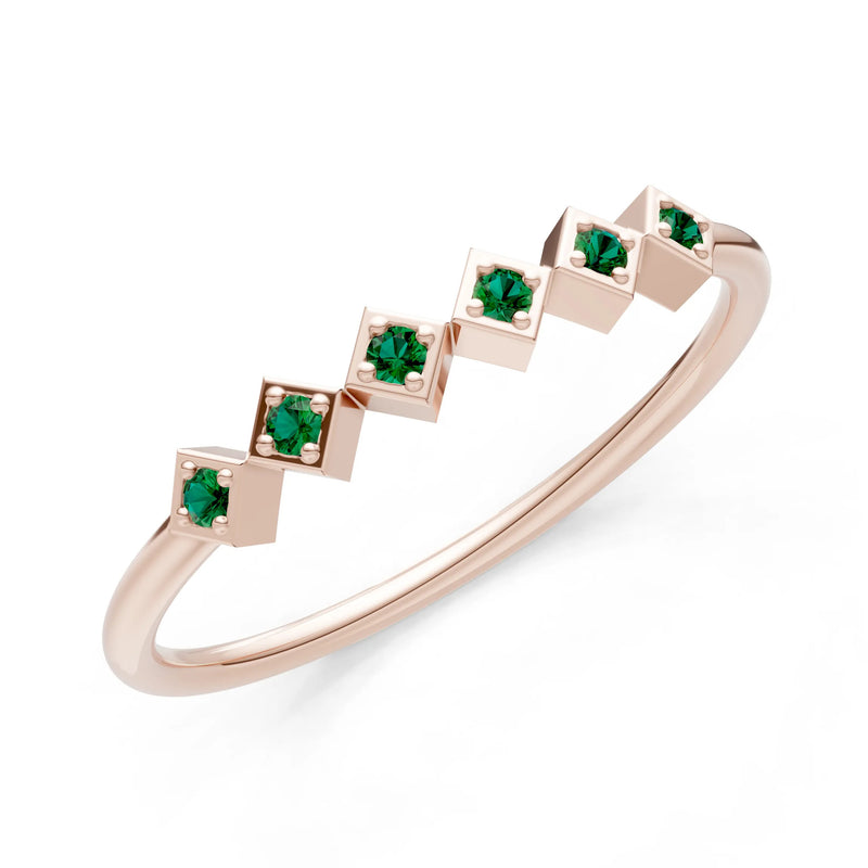 Round Gemstone Dainty Hex Station Band