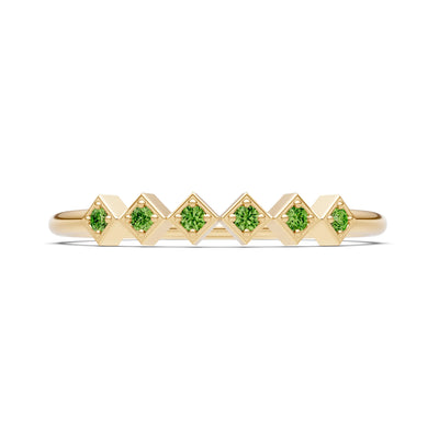 Round Gemstone Dainty Hex Station Band