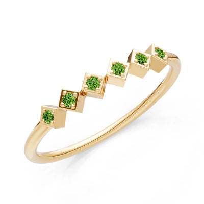 Round Gemstone Dainty Hex Station Band