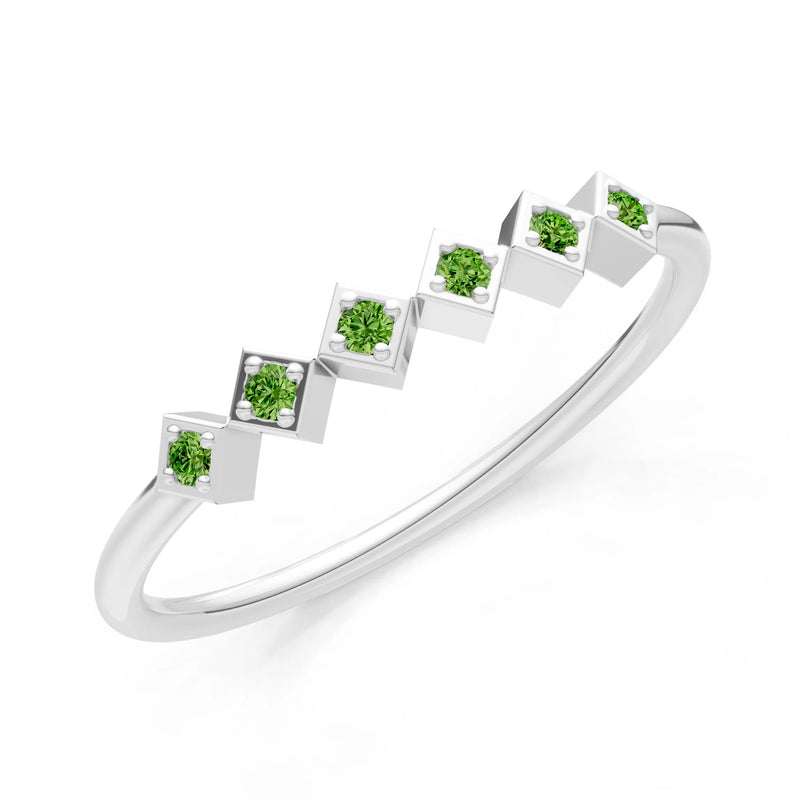 Round Gemstone Dainty Hex Station Band