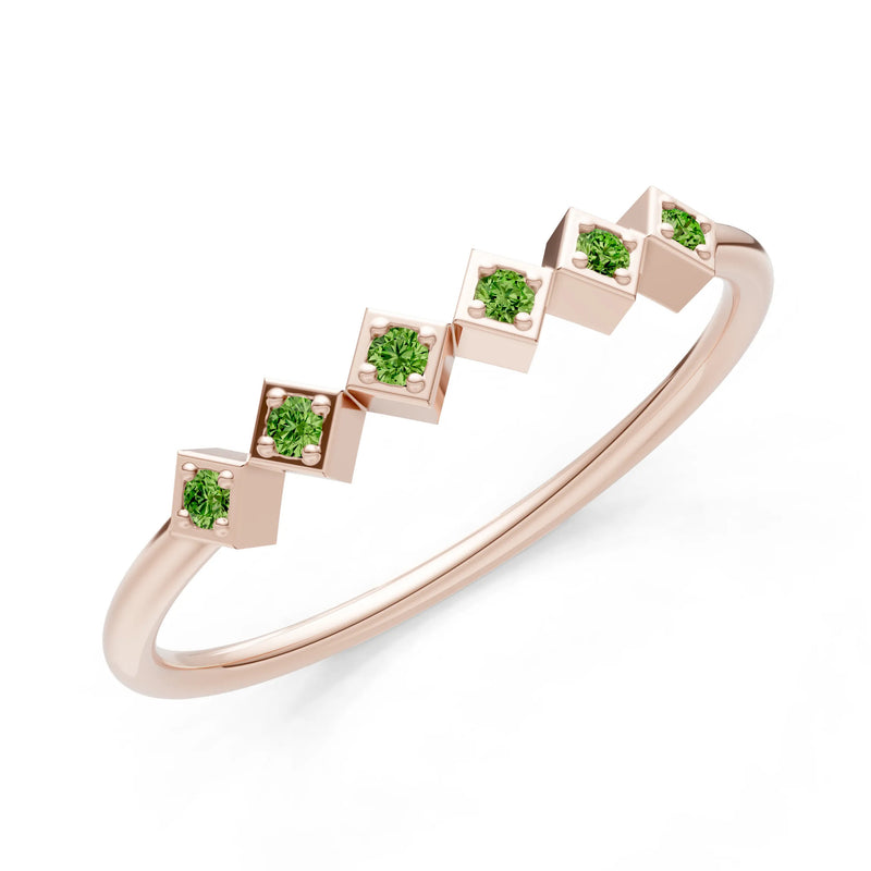 Round Gemstone Dainty Hex Station Band