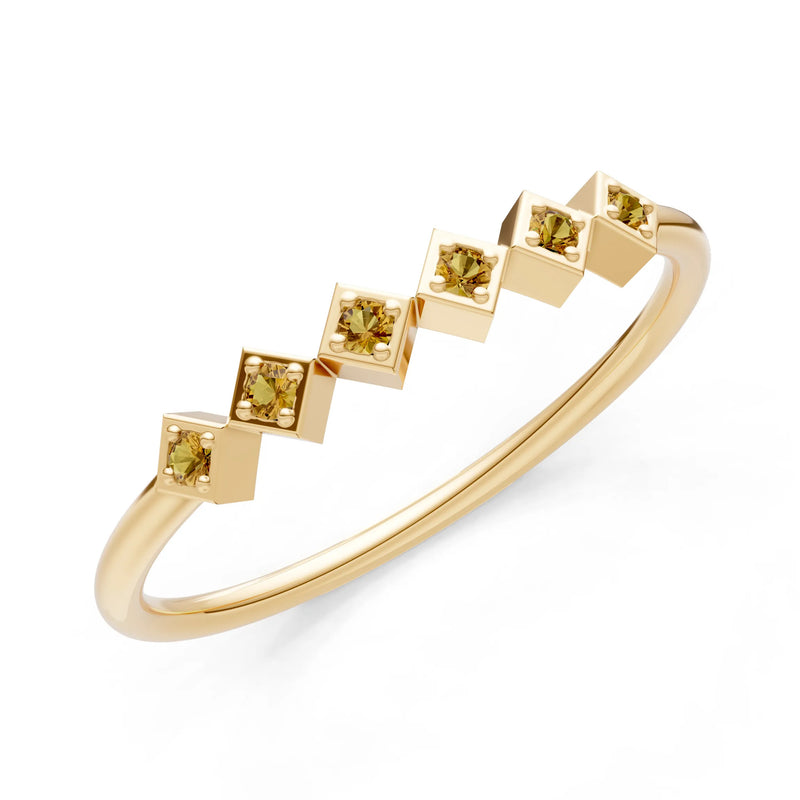 Round Gemstone Dainty Hex Station Band